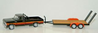 1977 Ford F - 100 Pickup Truck With Car Trailer Hauler 1/64 Dcp Diecast Greenlight