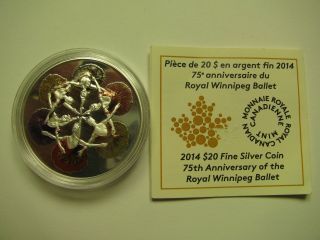 2014 Proof $20 75th Anniversary Royal Winnipeg Ballet Coin&coa Only Canada.  9999