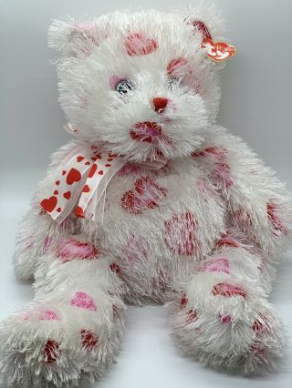 Ty Punkies Plush 15 " Hugz White Red Heart Bear W/bow Floppy Stuffed Animal 2004