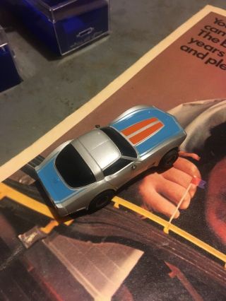 Vintage Tyco Slot Car Corvette Silver With Blue And Orange Stripes