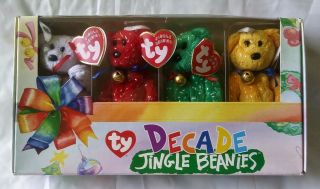 2003 Christmas Boxed Set Ty Decade Jingle Beanies 4 Bears 10 Year Anniversary
