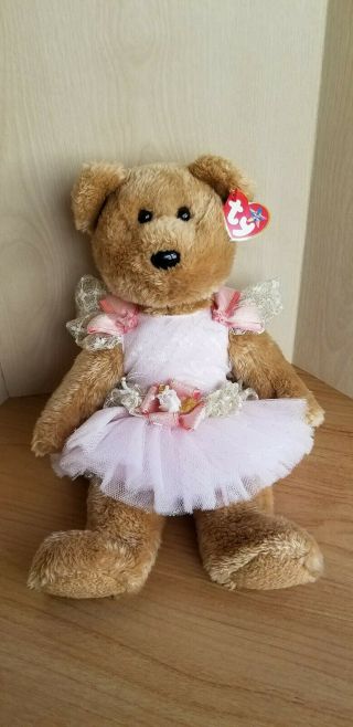 Beanie Buddy Babies Large 13 " Curly Classic Brown Teddy Nwt Ballerina Outfit