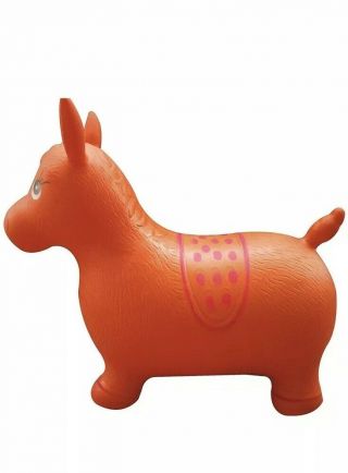 Two Apple Round Bouncy Ride On Pony Horse Hopper Orange Rubber Kids Toy W/ Pump 3