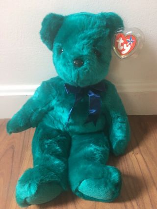 Ty Teddy Bear Beanie Buddy Teal Green Stuffed Large Plush Jb
