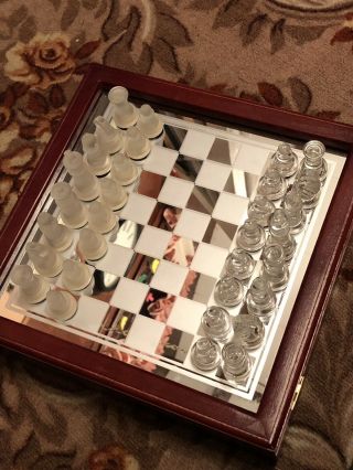 Vintage Glass Chess Set With Wooden Box