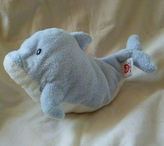 Ty Pluffies Flips Blue Dolphin Plush Animal 2007 Retired Plastic Eyes 9 " Long