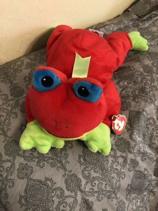 Ty Pillow Pals Colorful Red Rivit Frog 13” Stuffed