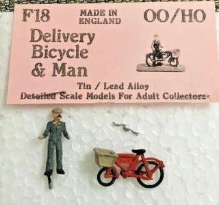 Langley Miniatures Oo Ho Scale Painted Model Railway F18 Delivery Bicycle & Man