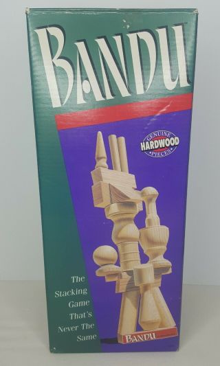 Bandu Solid Wood Stacking Game Milton Bradley Hardwood Vintage 100 Complete