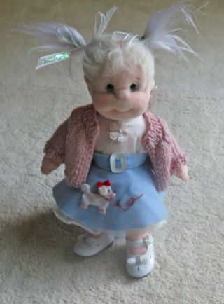 Ty Custom Dressed In Poodle Skirt Beanie Bopper Doll Named Noelle On Doll Stand