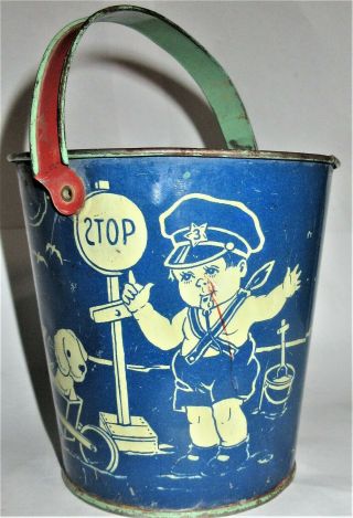 Chein Vintage Dark Blue Sand Pail W/ Handle 6 " Tall Bottom To Top Of Handle