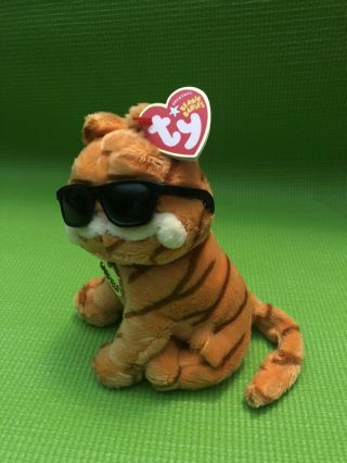 Ty Beanies Babies Cool Cat Garfield 2004 W/original Tag And Food Bowl Collar Tag