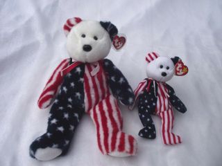 Spangle Bear Ty Beanie Babies & Buddy Patriotic Bear W Tags 4th Of July Flag