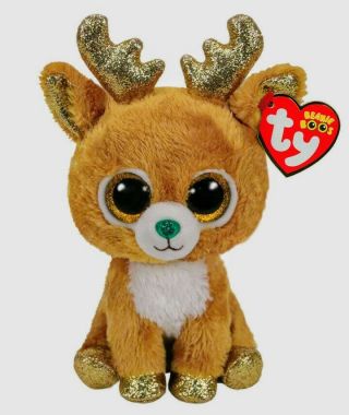 Holiday Ty Beanie Boos Glitzy The Reindeer Medium Buddy 10 " Size Nwt