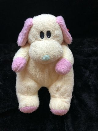 Ty Baby Dogbaby Rattle Plush Yellow Pink Puppy Dog Sewn Eyes Soft Toy 1999
