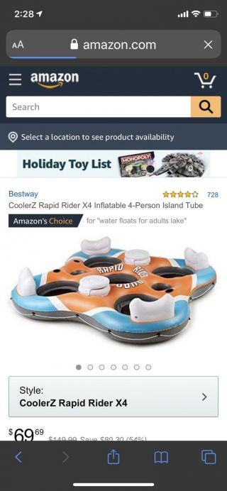 Bestway Rapid Rider Quad Floating Island With Beverage Coolers 4 Person 101x101