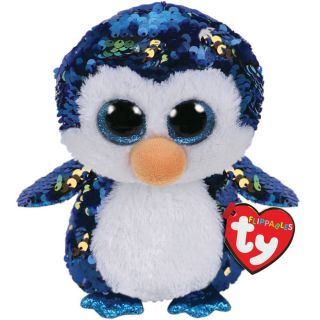 Ty Flippables 10 " Payton The Blue Penguin Color Changing Sequin Plush