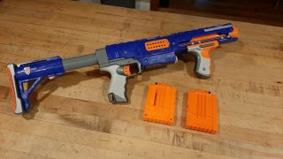 Nerf Raider Cs 35 Blaster Rifle And Stock,  2 Clips And Extra Parts