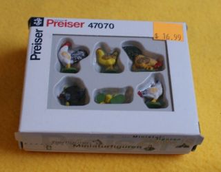 G Scale Preiser 47070 Chickens (2 Roosters,  2 Hens,  3 Chicks) -