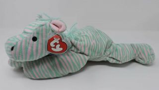 Ty Pillow Pals Zulu Zebra Plush Pink Green 14 " Soft Toy Stuffed Animal