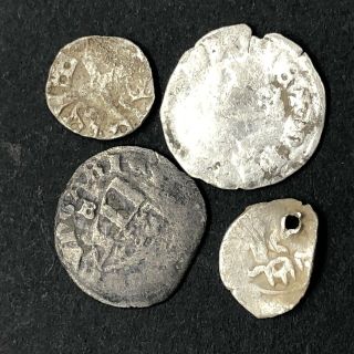 4 Authentic Medieval Silver Coin Artifacts European Middle Ages Castles Old