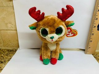 Ty Beanie Boo Alpine Christmas Reindeer W/red Antlers Holiday Toy 6 ,  2016