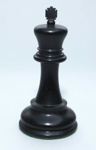Antique 3.  5 " Black King Chess Set Replacement Piece Base Rim Stamp Jaques London