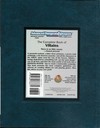The Complete Book of Villains AD&D 2nd Ed TSR 2144 1994 Used: 2
