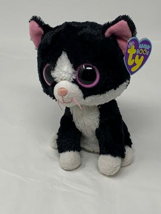 Ty Beanie Boos Plush Pepper The Cat Black Kitten Solid Pink Eyes 2011 Purple Tag