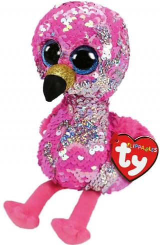 Ty Beanie Boos Flippables 6 " Pinky Color Changing Sequins Flamingo Plush Mwmts