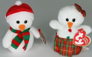 Ty Jingle Beanie Ornaments: Coolstina The Snowgirl,  Snowcap Baby With Tags