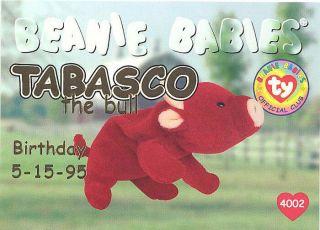 Ty Beanie Babies Bboc Card - Series 1 Birthday (gold) - Tabsaco The Bull - Nm/m