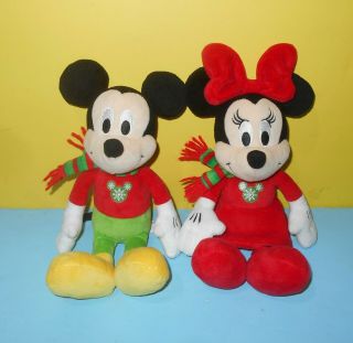 10 " Disney Just Play Mickey & Minnie Mouse Christmas Plush Production Sample
