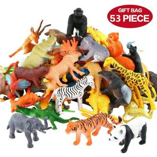 Realistic Mini Animal World Zoo Model Toys 53pieces Assorted Figures Plastic Set