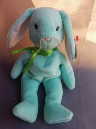 1996 Ty Beanie Baby Hippity Green Bunny Rabbit With Tags