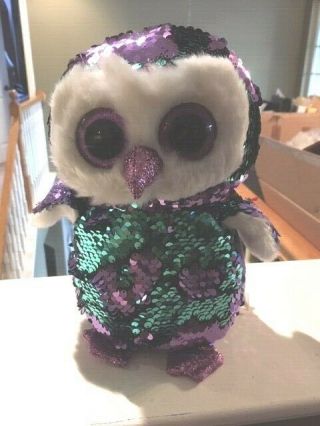 Ty Flippables 10 " Moonlight The Purple Owl Sequin Color Changing Series 1