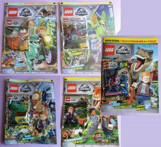 5 X Lego Magazin Jurassic World No.  1 - 5,  2 X Baby Raptor,  2 X Owen,  T - Rex