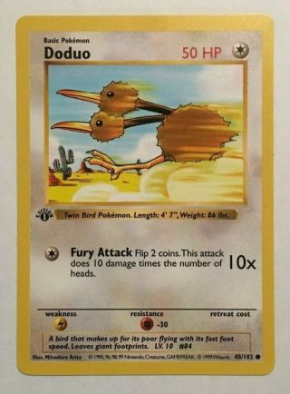 Doduo 48/102 Pokémon Card Base Set First Edition Shadowless 1st Ed Nm M