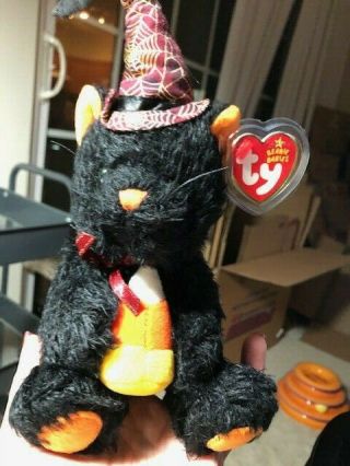 Borders Exclusive Ty Beanie Baby Frightful The Black Halloween Kitty Cat Plush