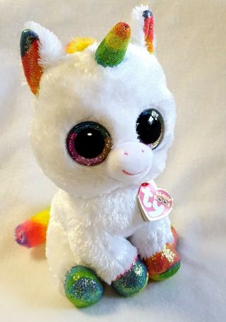 Ty Beanie Boos Unicorn Pixy White Rainbow Plush Big Sparkly Eyes Medium 9 "