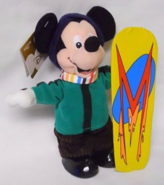The Disney Store Snowboard Mickey Mouse Mini Bean Bag - Beanie