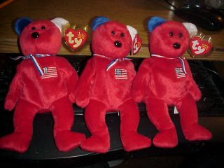 1/4 Dozen Ret Ty Beanie Babies America The Red Bear Red Cross 9/11/2001