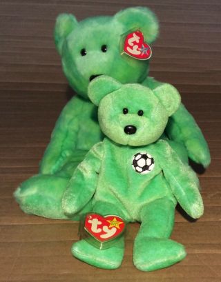 2 Ty Beanie Buddy & Baby - Kicks The Soccer Bear -