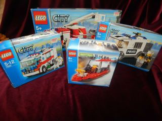 Boxed Lego City Fire Engine Police Van Ambulance River Patrol With Instructions