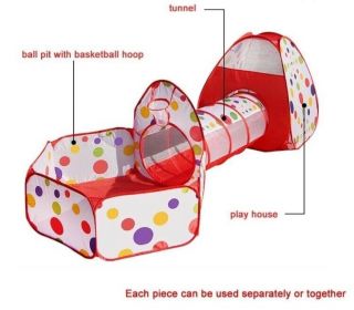 Kids Fun 3 Piece Ball Pit,  Tent,  And Tunnel Foldable Indoor Or Outdoors