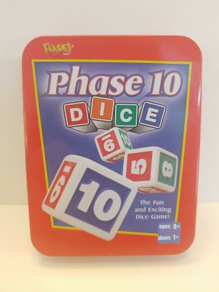 Fundex Phase 10 Dice Game Red Tin 2002 Complete Tin Dice Scorepad Instructions