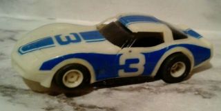 Vintage Tyco Ho Slot Race Car 3 Blue Stripe Corvette Glow In The Dark