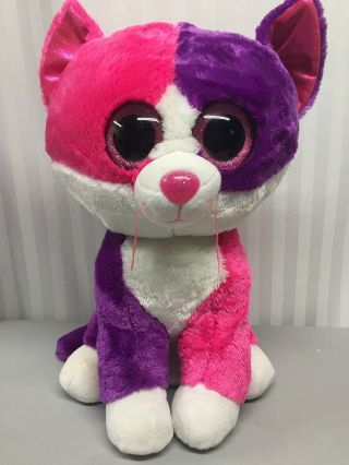 Ty Beanie Boo Pellie Pink Purple Cat 16.  5 " Extra Large Claires Exclusive Plush