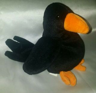 Authentic Ty Beanie Baby " Caw " The Black Crow (no Hang Tag - 1st Gen Tush Tag)