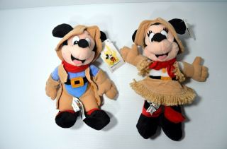 Disney Parks Frontierland Mickey Mouse & Minnie Mouse Bean Bag Plush Nwt